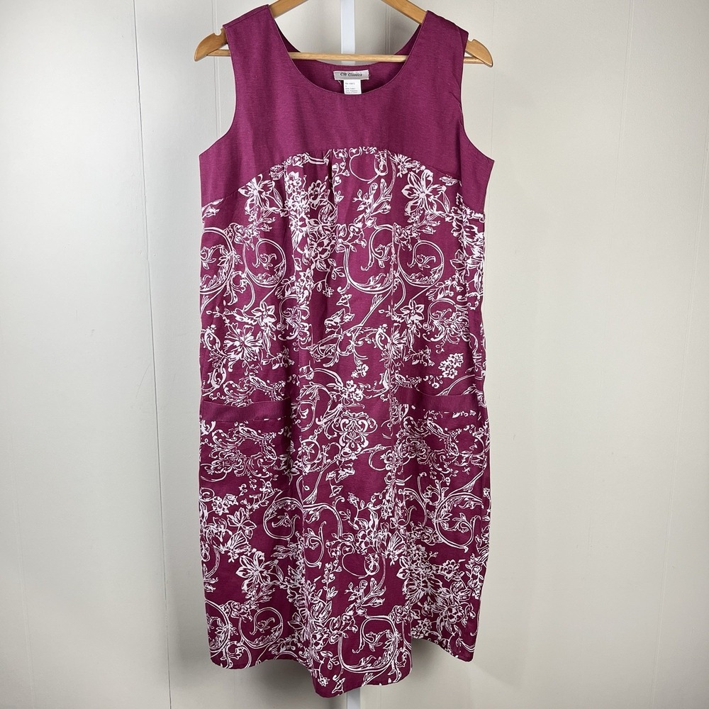 CW Classics‎ House Dress Womens Small Fuchsia Floral Sleeveless Cotton Blend